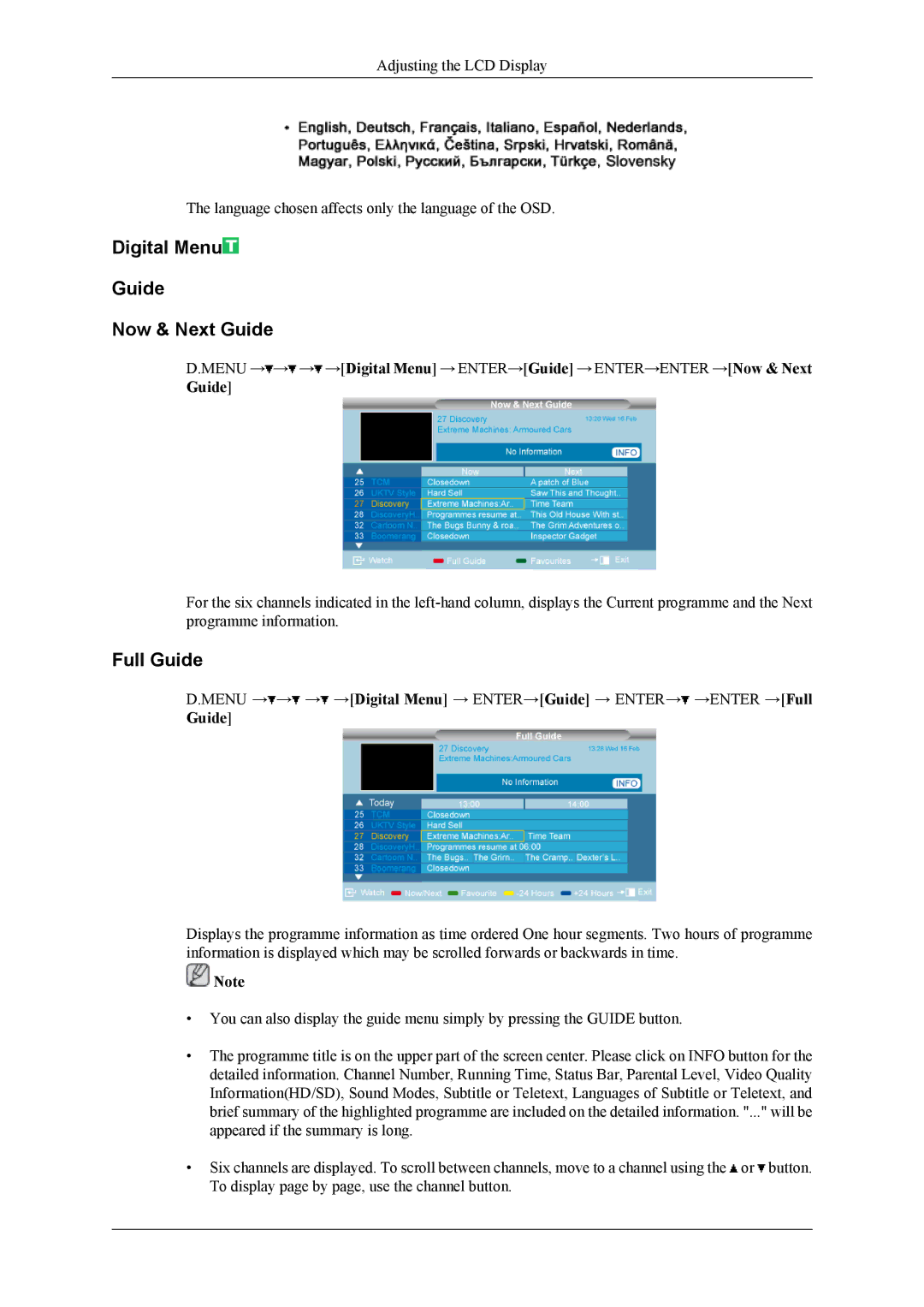 Samsung 460CXn, 400CXN, 460CXN user manual Digital Menu Guide Now & Next Guide, Full Guide 