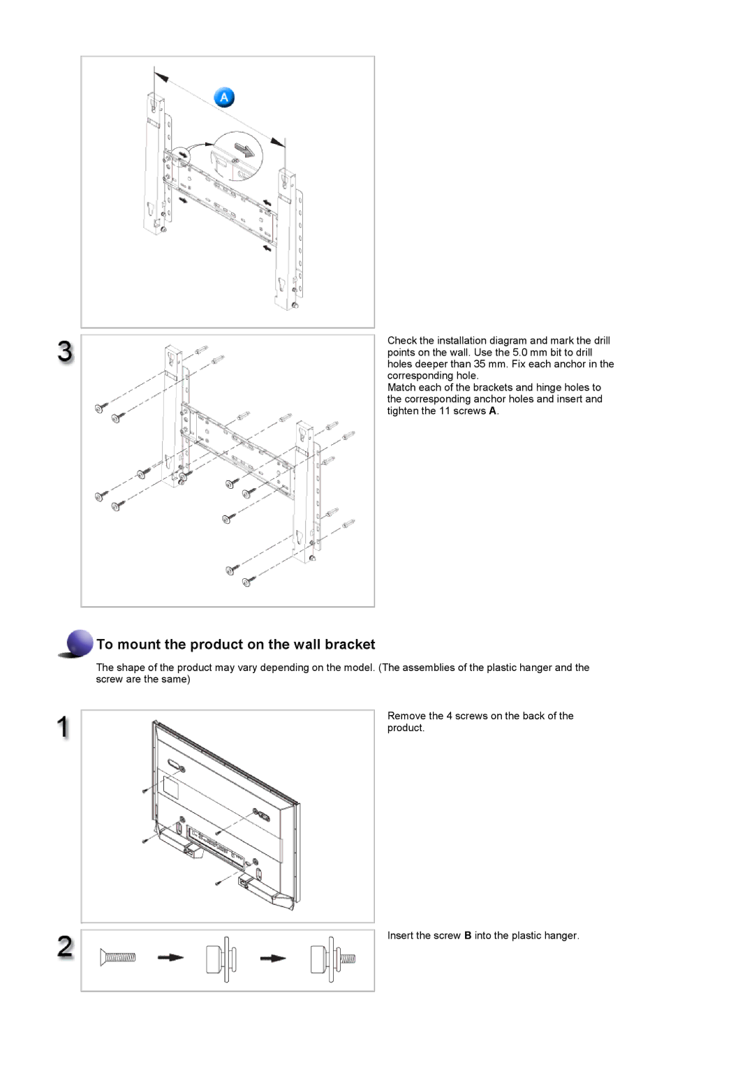 Samsung 400DX, 460DX specifications To mount the product on the wall bracket 