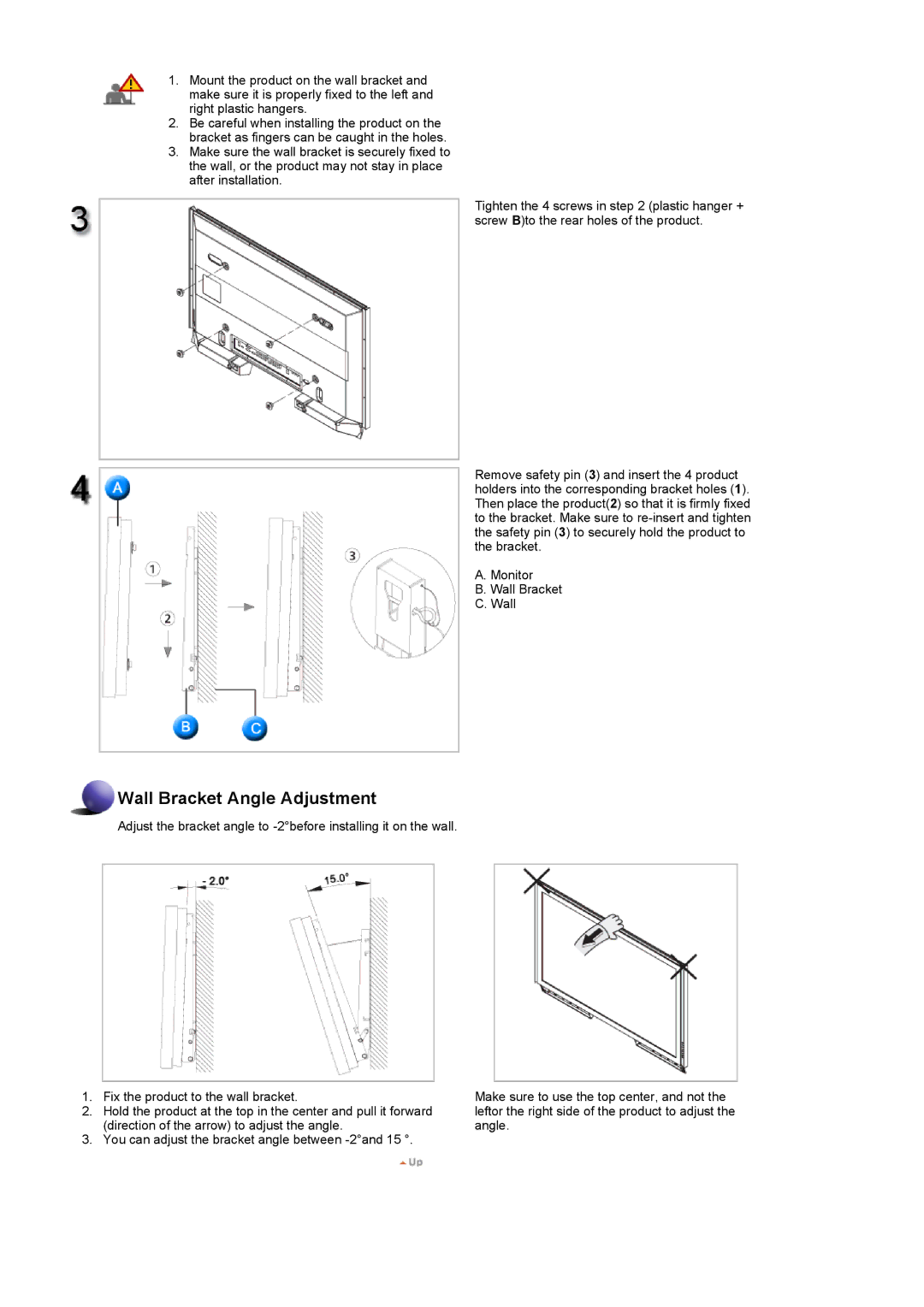 Samsung 460DX, 400DX specifications Wall Bracket Angle Adjustment 