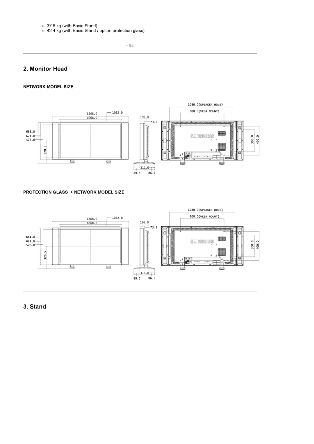 Samsung 460DX, 400DX specifications Monitor Head 