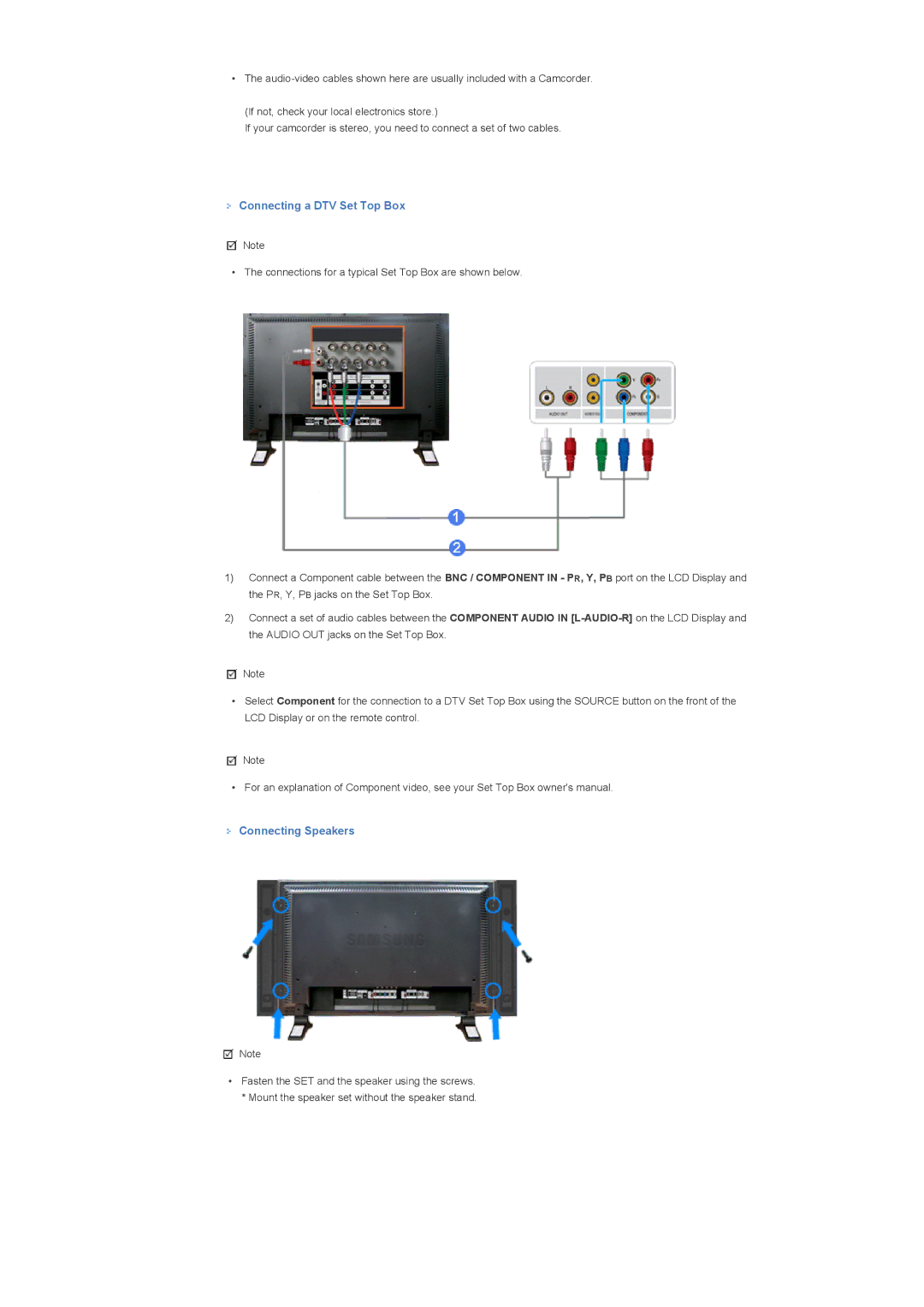 Samsung 460DX, 400DX specifications Connecting a DTV Set Top Box, Connecting Speakers 