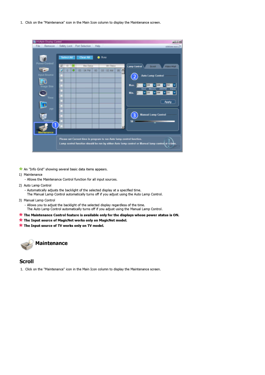 Samsung 400DX, 460DX specifications Maintenance Scroll 