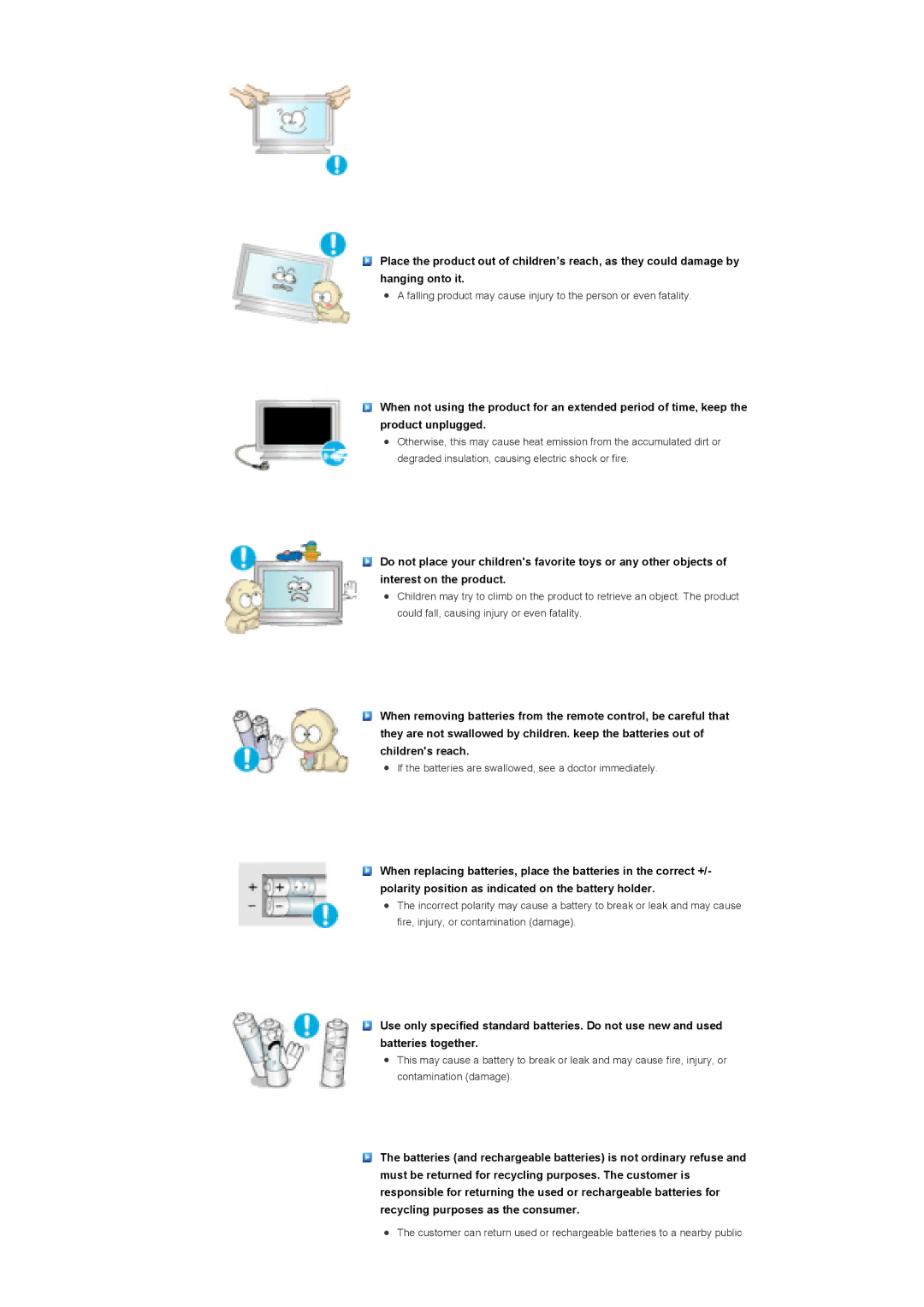 Samsung 460DX, 400DX specifications If the batteries are swallowed, see a doctor immediately 