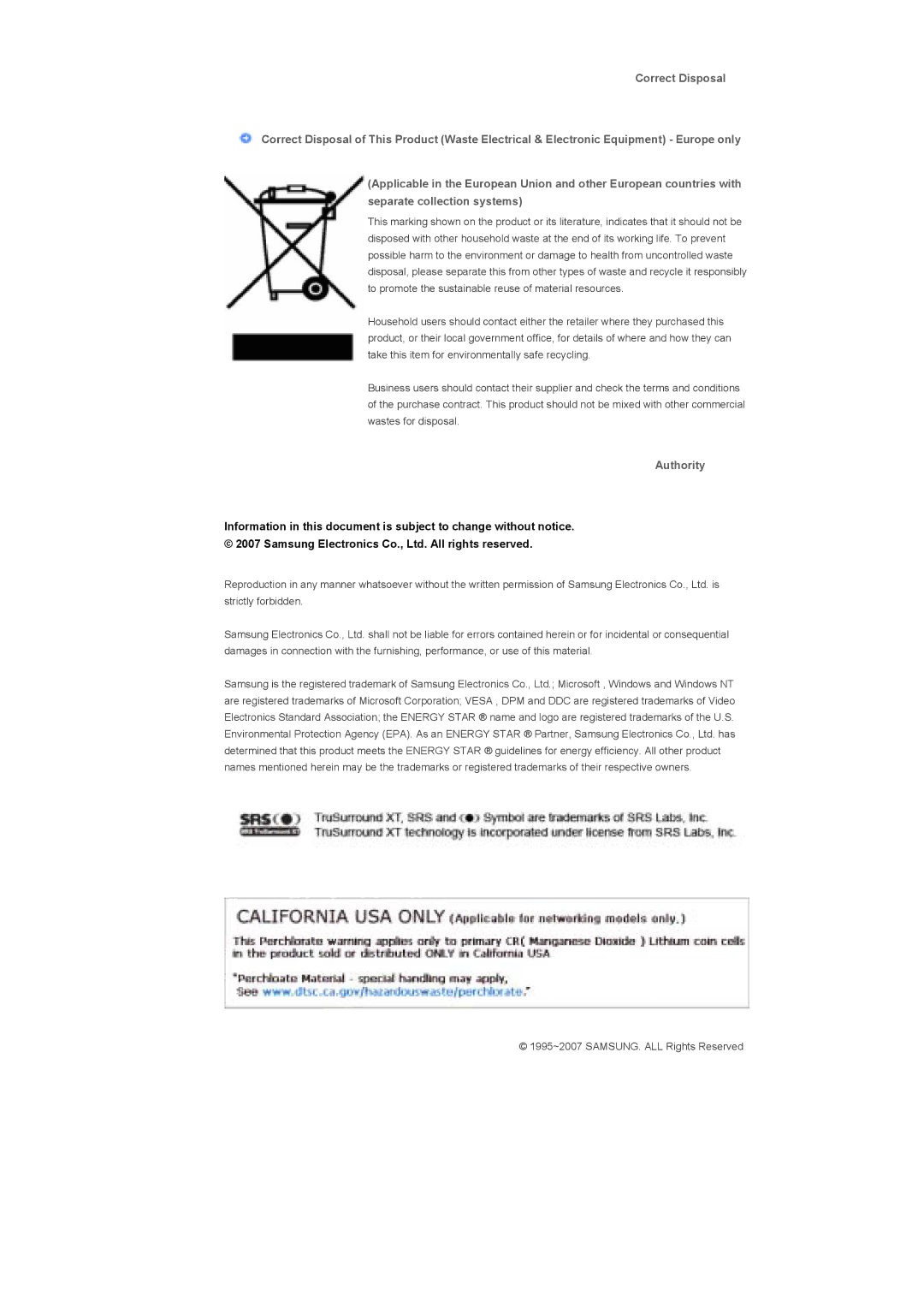 Samsung 400DX, 460DX specifications Authority 