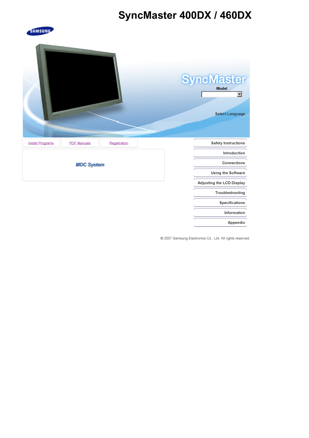 Samsung specifications SyncMaster 400DX / 460DX, Model 