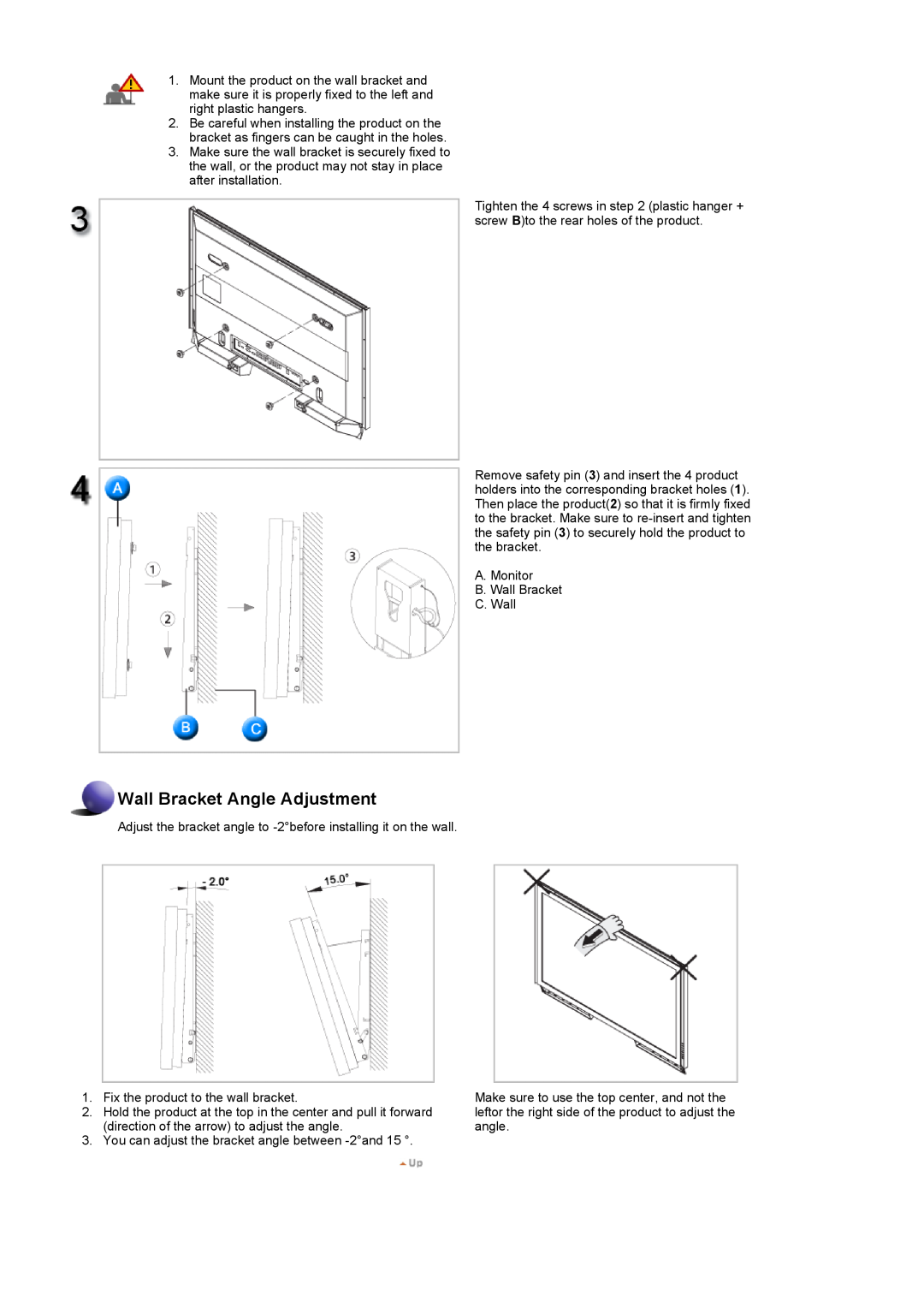 Samsung 400DX, 460DX specifications Wall Bracket Angle Adjustment 