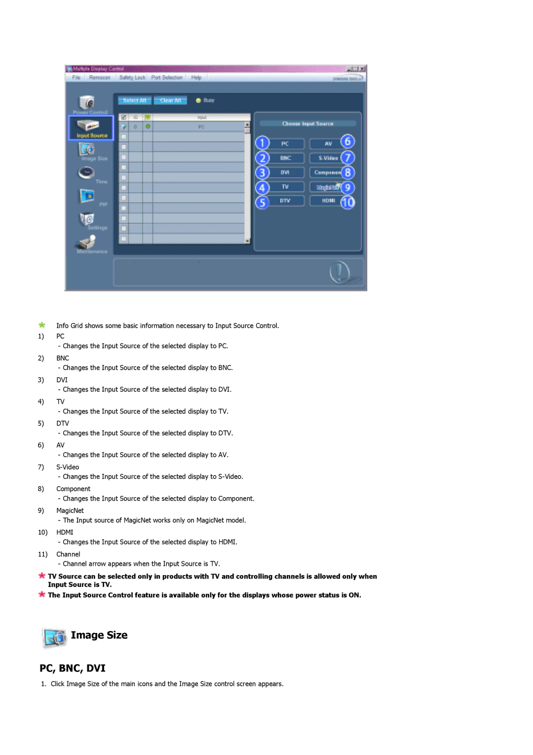 Samsung 400DX specifications Image Size, Pc, Bnc, Dvi 