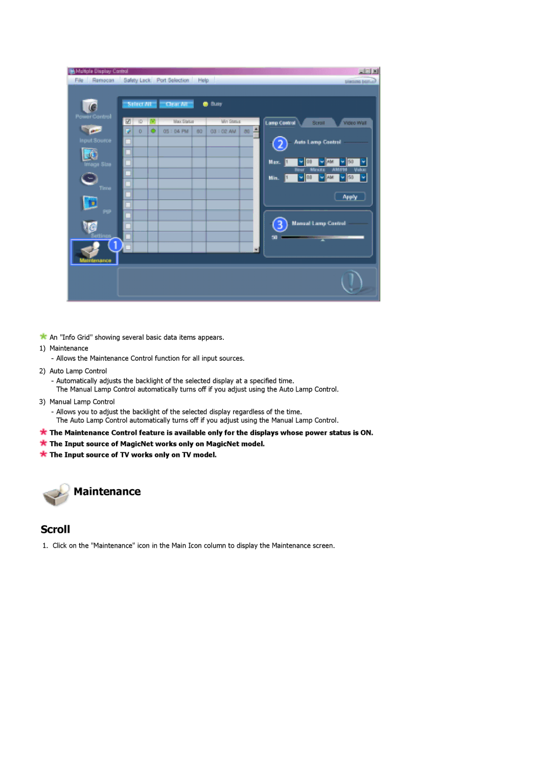 Samsung 400DX specifications Maintenance Scroll 