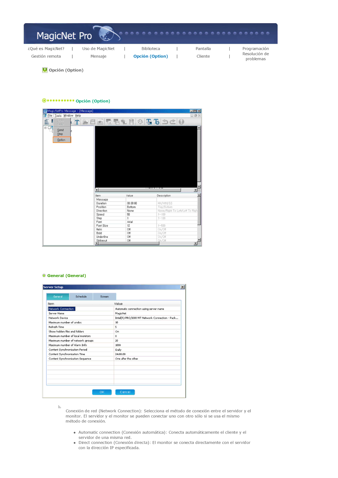 Samsung 460DXN, 400DXn manual Opción Option, General General 