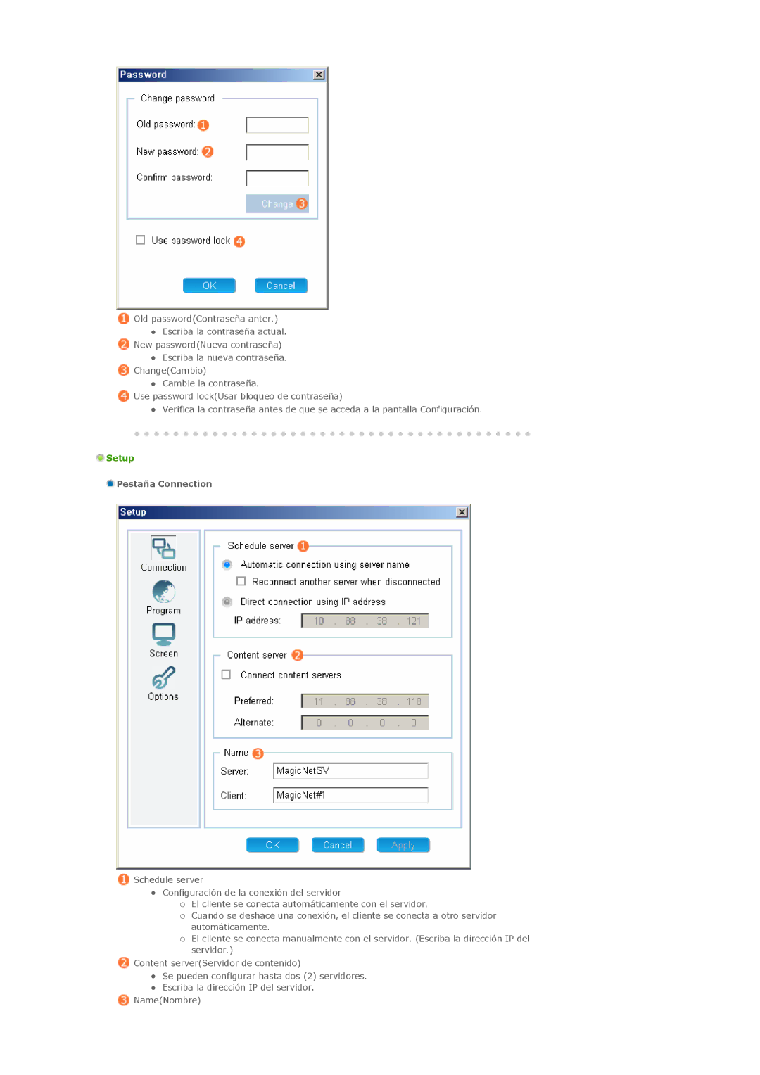 Samsung 400DXn, 460DXN manual Setup, Pestaña Connection 