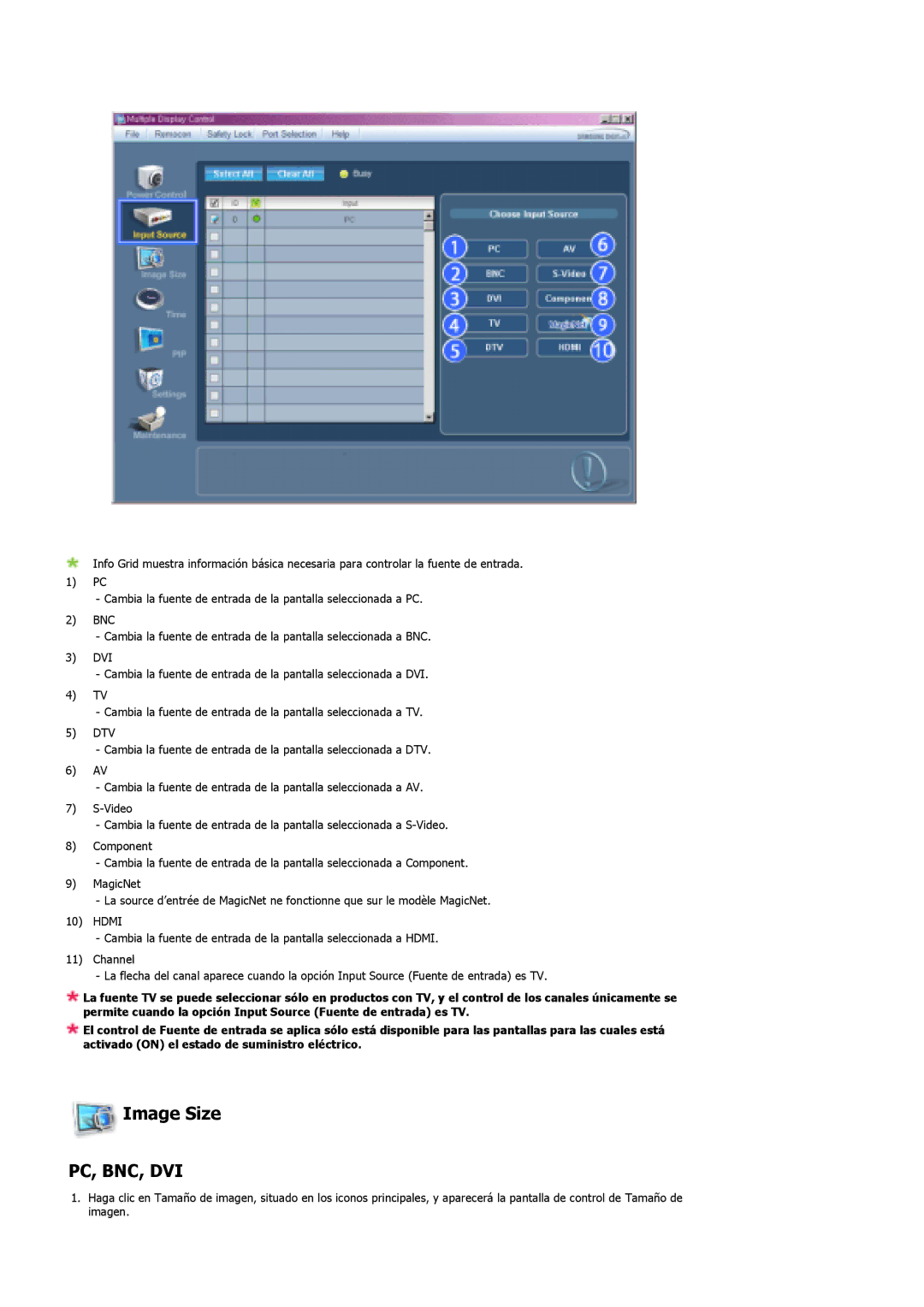 Samsung 400DXn, 460DXN manual Image Size, Pc, Bnc, Dvi 