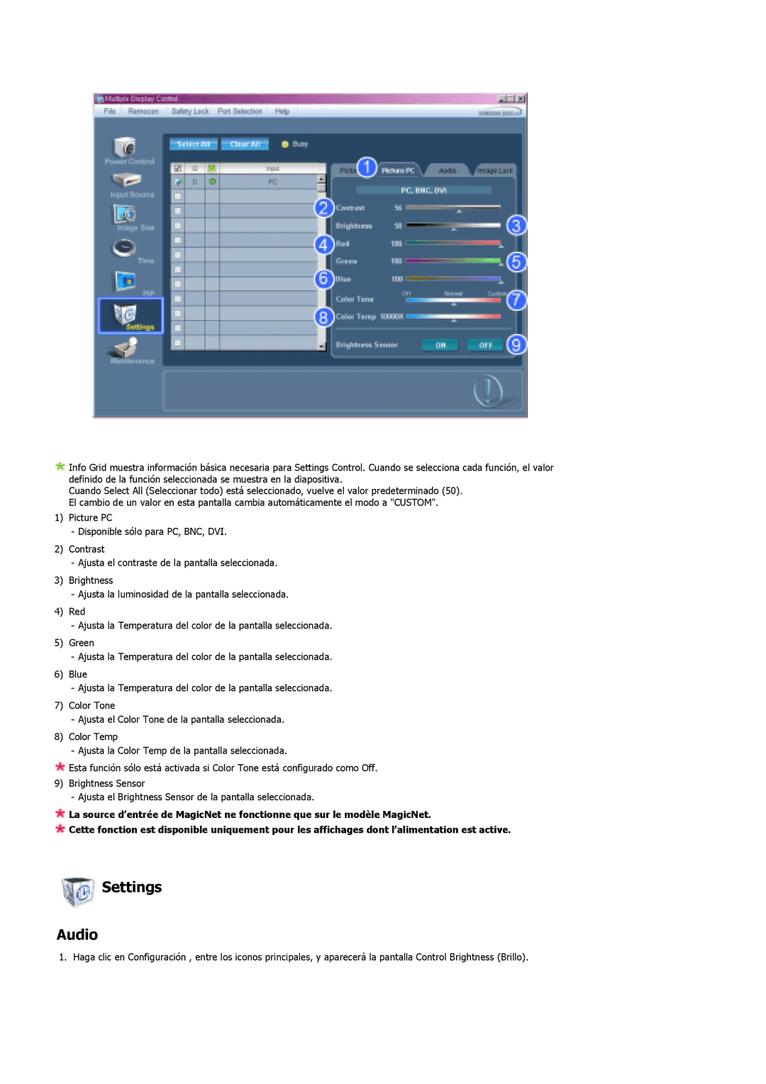 Samsung 460DXN, 400DXn manual Settings Audio 