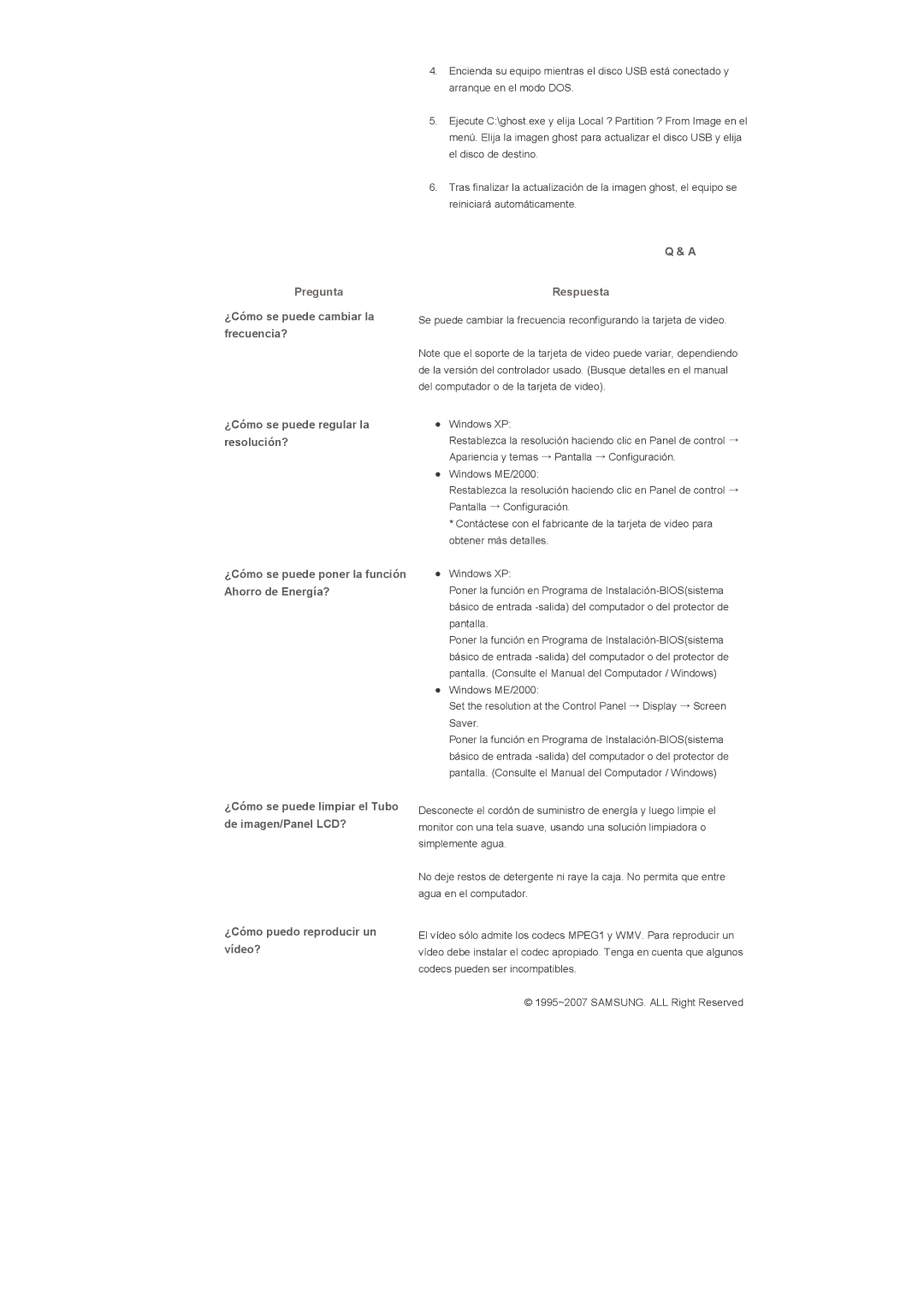 Samsung 400DXn, 460DXN manual ¿Cómo se puede cambiar la frecuencia?, Respuesta 