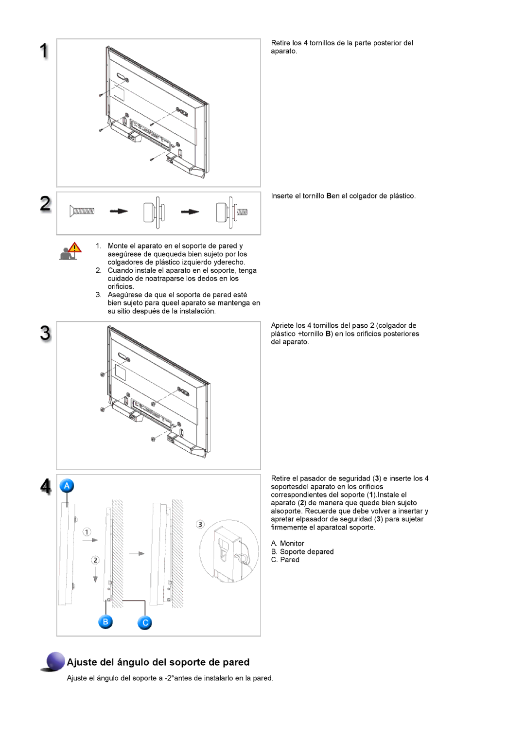 Samsung 460DXN, 400DXn manual Ajuste del ángulo del soporte de pared 