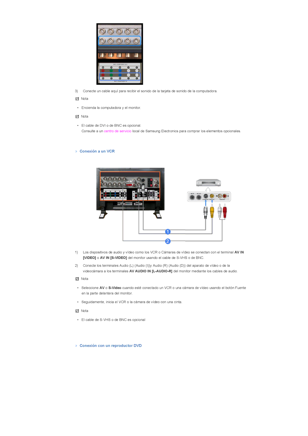 Samsung 460DXN, 400DXn manual Conexión a un VCR, Conexión con un reproductor DVD 