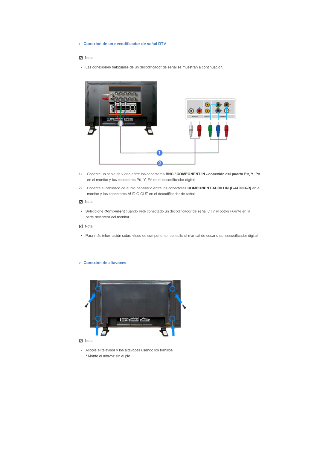 Samsung 460DXN, 400DXn manual Conexión de un decodificador de señal DTV, Conexión de altavoces 