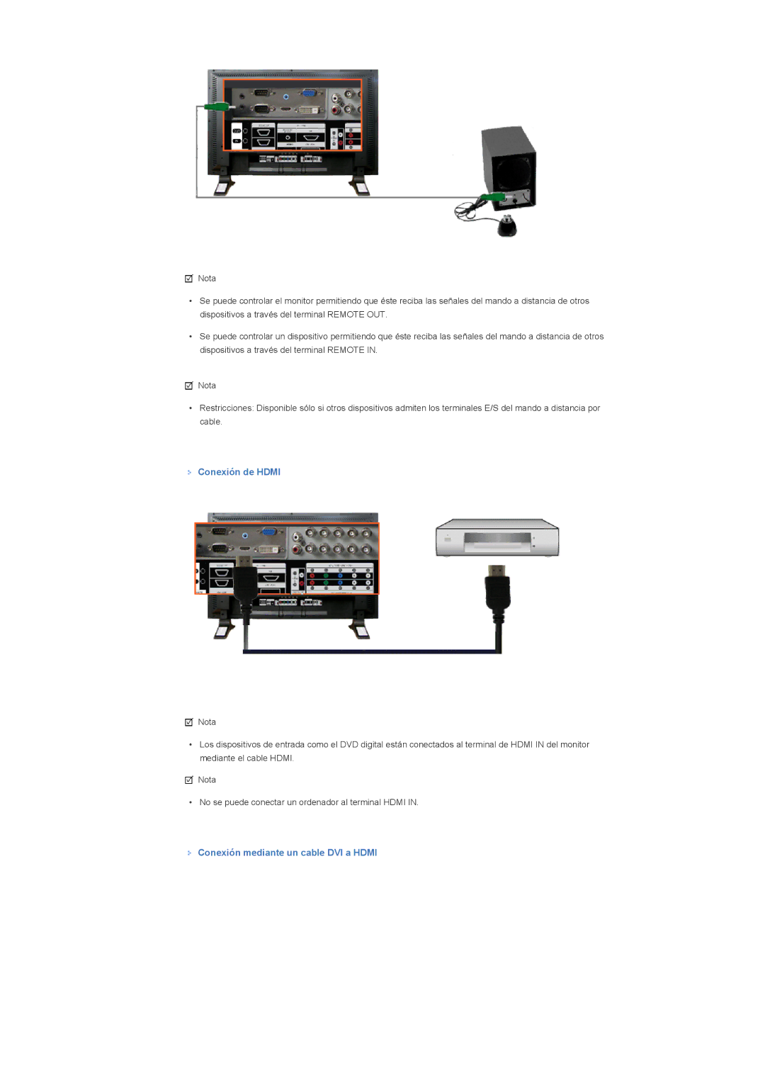 Samsung 460DXN, 400DXn manual Conexión de Hdmi, Conexión mediante un cable DVI a Hdmi 