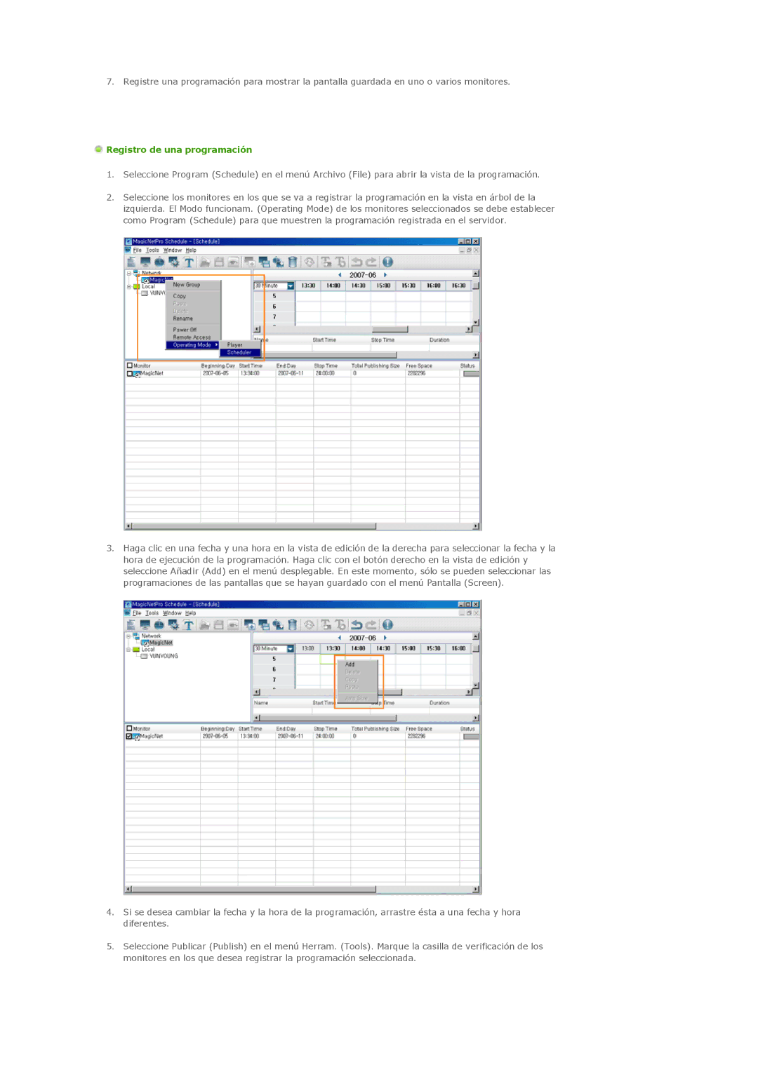 Samsung 400DXn, 460DXN manual Registro de una programación 