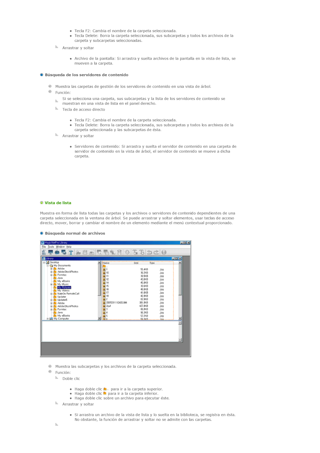 Samsung 460DXN, 400DXn manual Búsqueda de los servidores de contenido, Vista de lista 