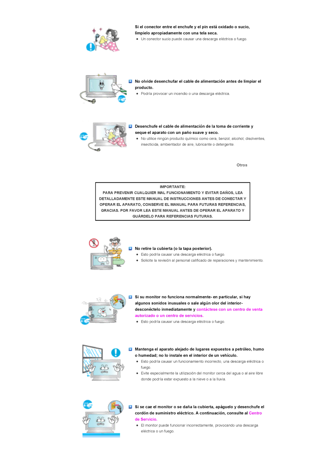 Samsung 400DXn, 460DXN manual Otros, No retire la cubierta o la tapa posterior 