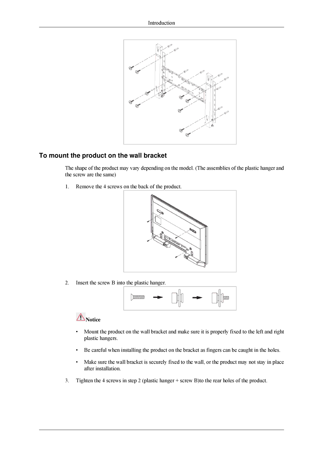 Samsung 400MPX, 460MPX quick start To mount the product on the wall bracket 