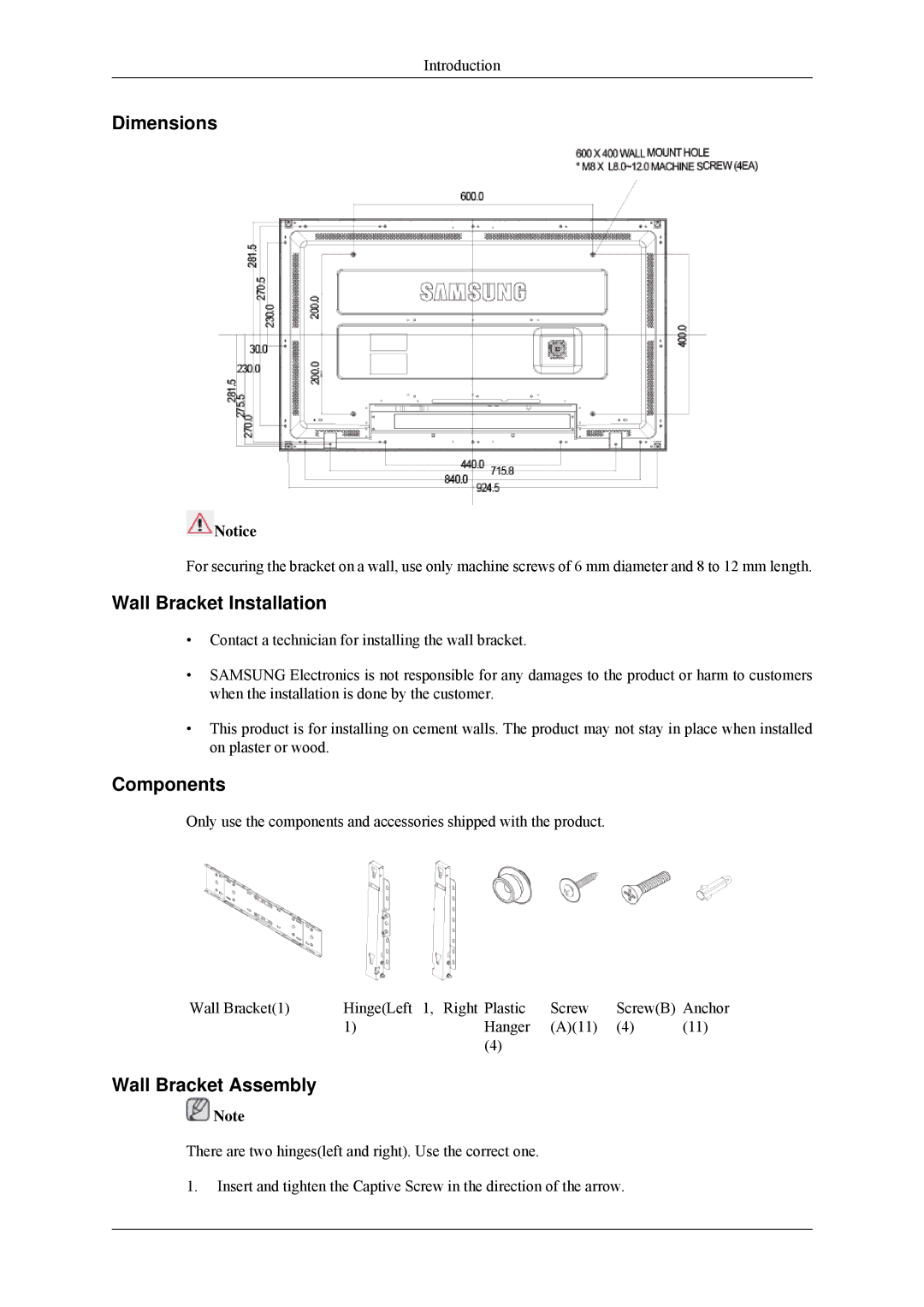 Samsung 400MPX, 460MPX quick start Dimensions 