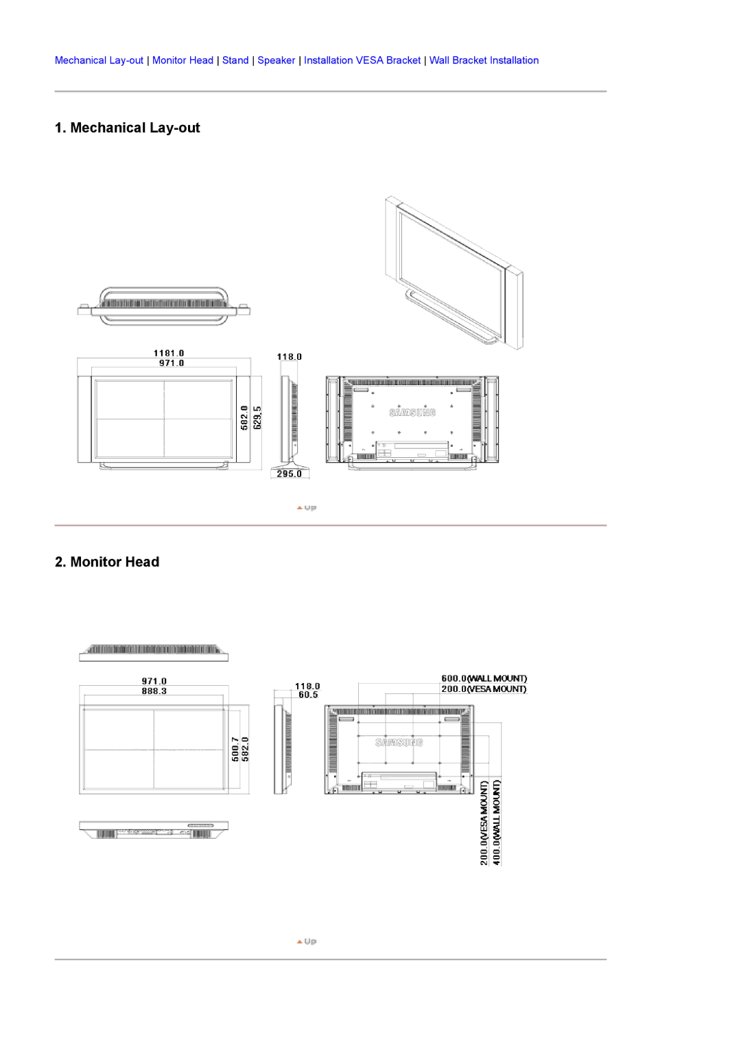 Samsung 400Pn, 400P manual Mechanical Lay-out Monitor Head 