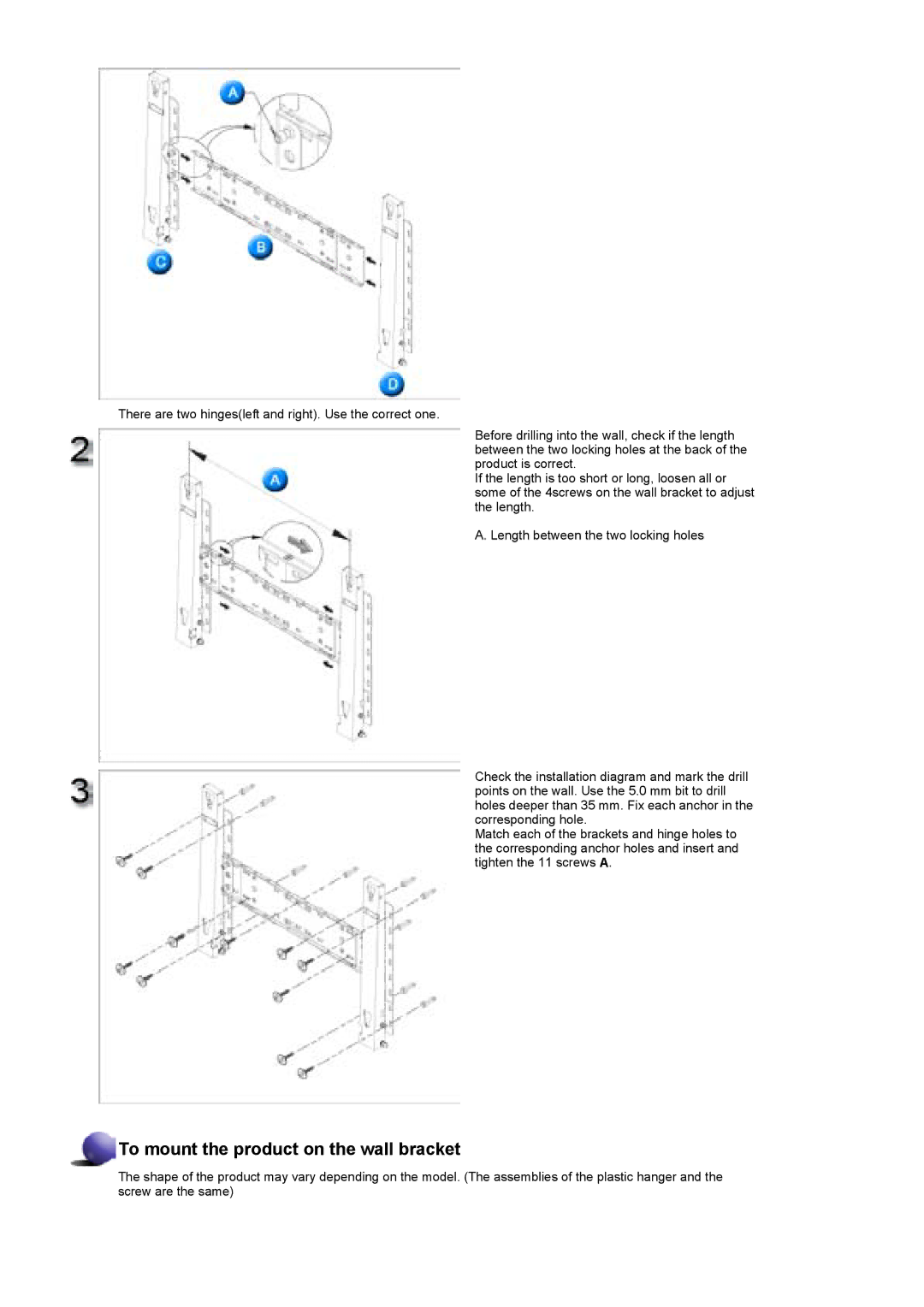 Samsung 400Pn, 400P manual To mount the product on the wall bracket 