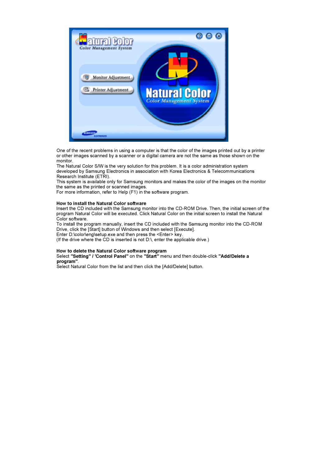 Samsung 400Pn, 400P manual How to install the Natural Color software 