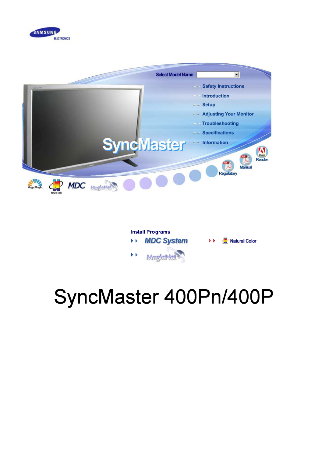 Samsung 400Pn, 400P manual SyncMaster 400Pn/400P, Install Programs 