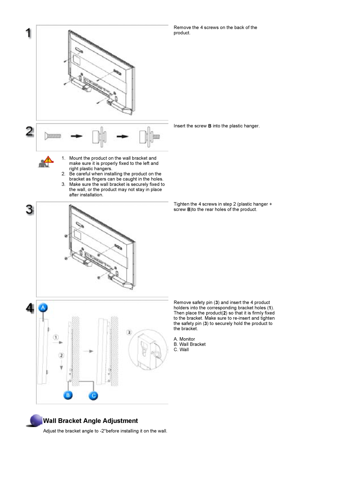 Samsung 400Pn, 400P manual Wall Bracket Angle Adjustment 