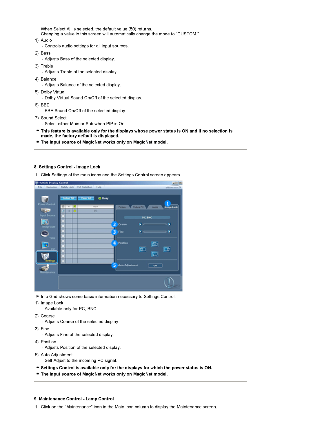 Samsung 400Pn, 400P manual The Input source of MagicNet works only on MagicNet model, Settings Control - Image Lock 