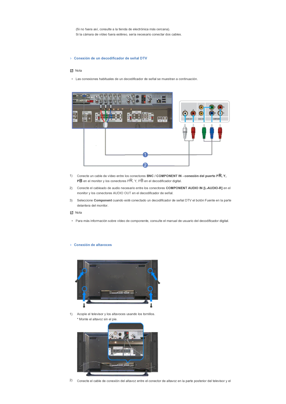 Samsung 400PXn, 460PXn quick start Conexión de un decodificador de señal DTV, Conexión de altavoces 