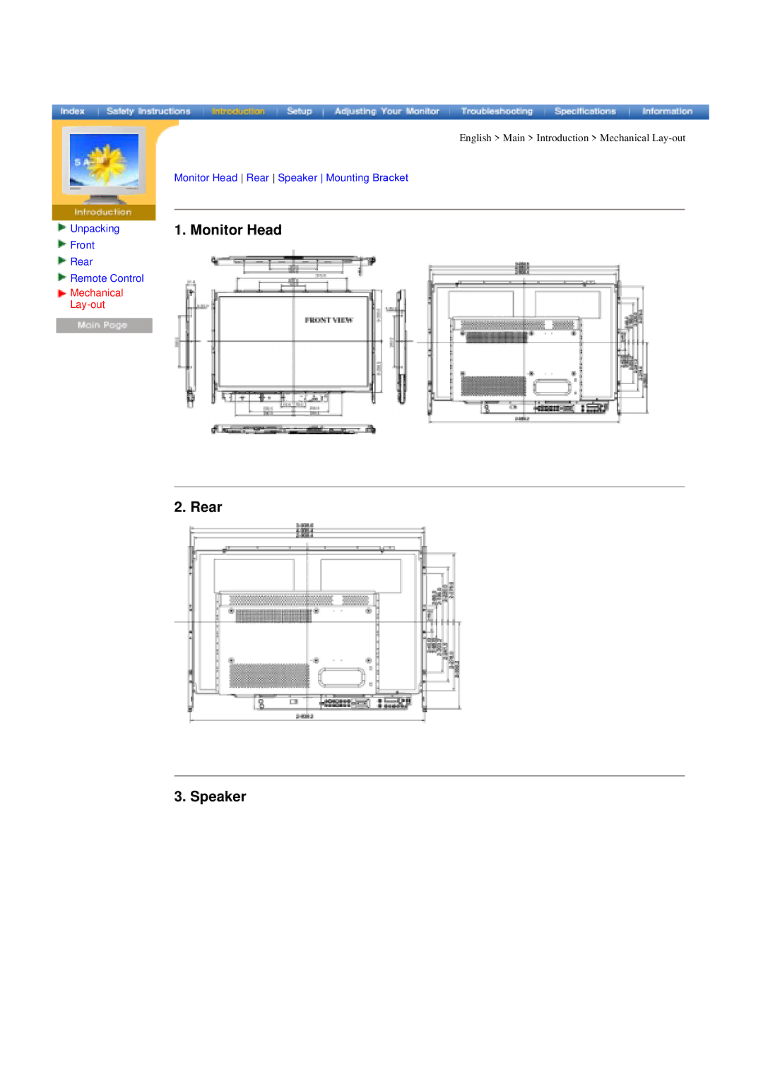 Samsung 400T manual Monitor Head Rear Speaker, Mechanical Lay-out 