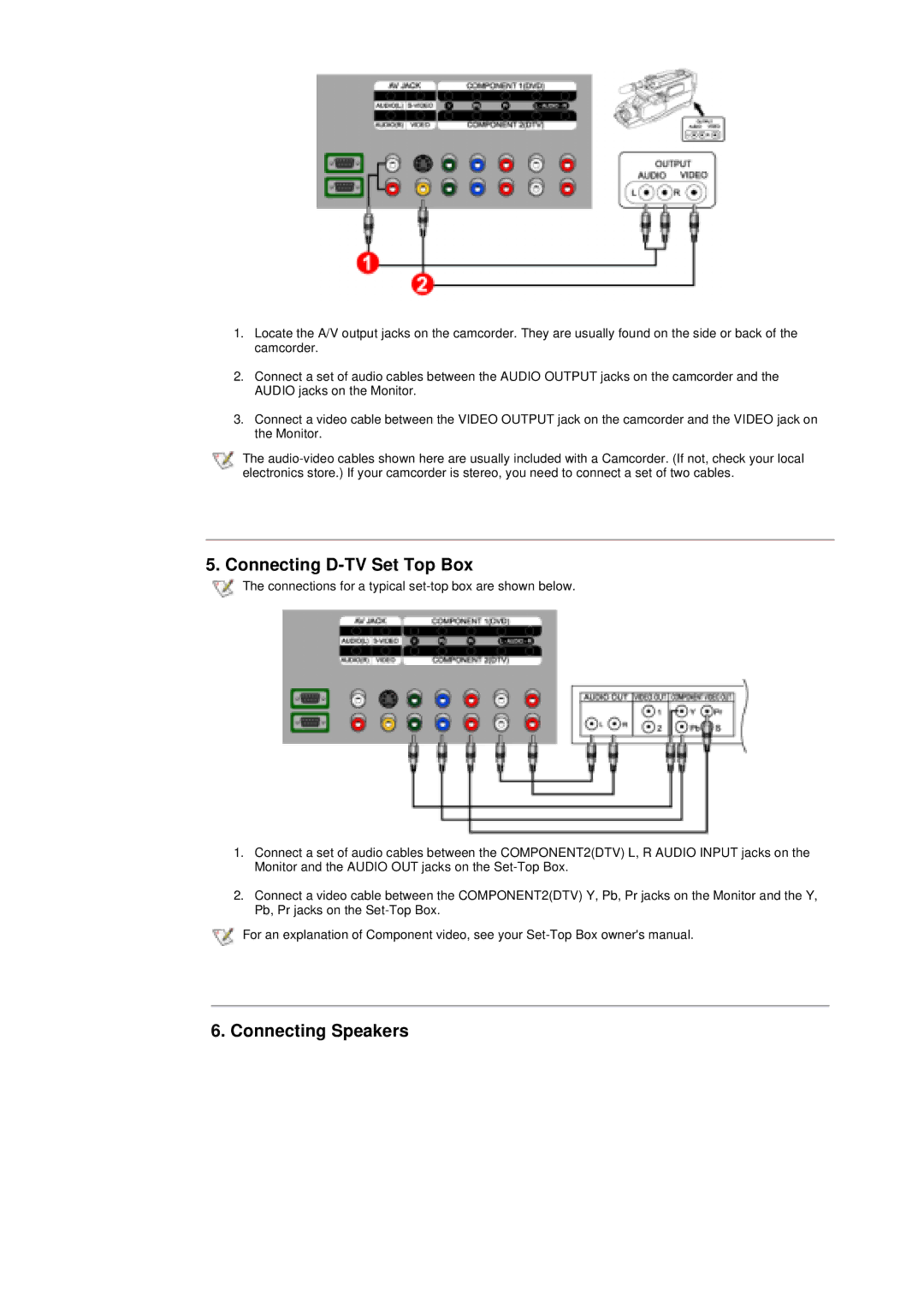 Samsung 400T manual Connecting D-TV Set Top Box, Connecting Speakers 