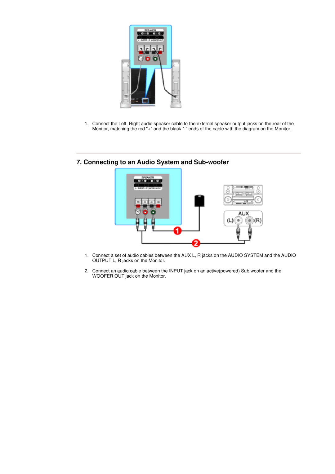 Samsung 400T manual Connecting to an Audio System and Sub-woofer 