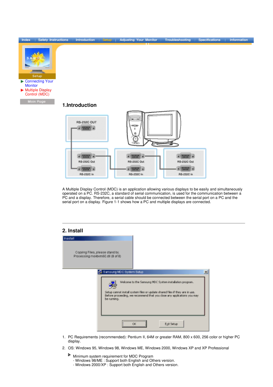 Samsung 400T manual Introduction, Install, Multiple Display Control MDC 