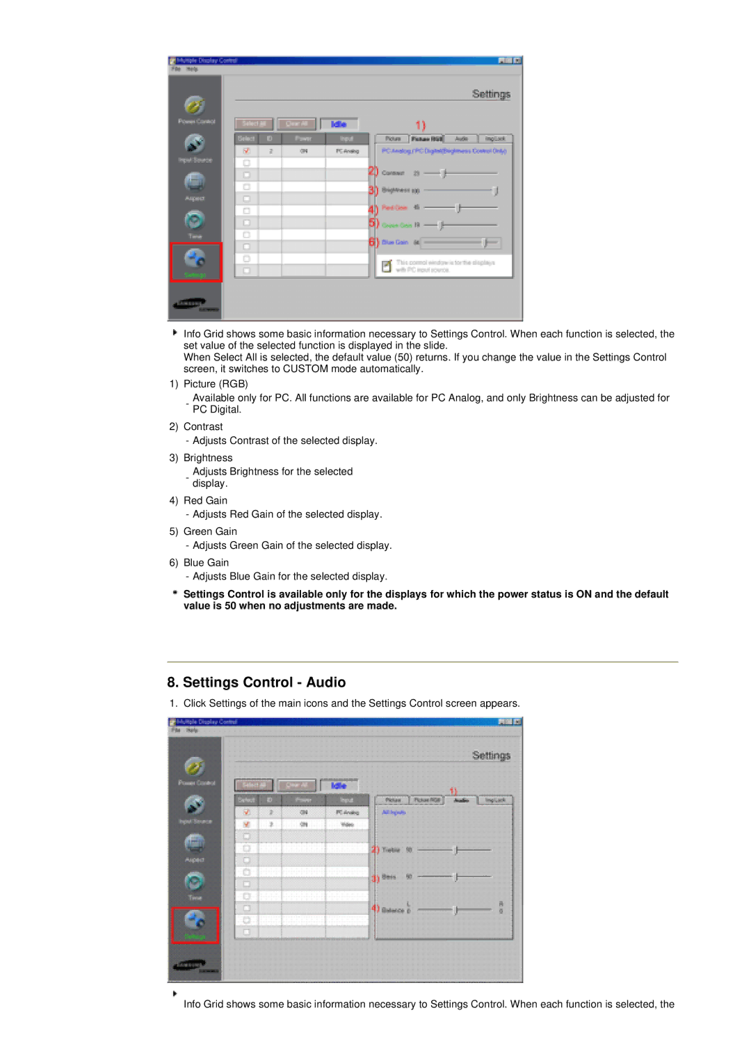 Samsung 400T manual Settings Control Audio 