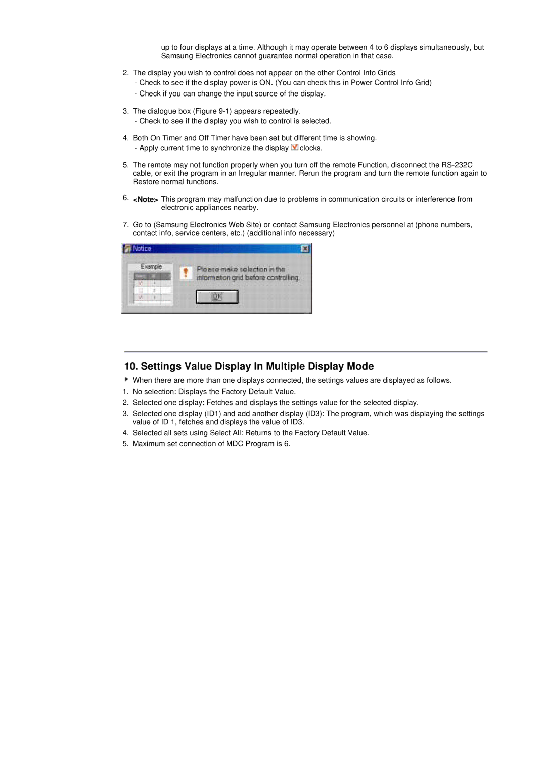 Samsung 400T manual Settings Value Display In Multiple Display Mode 