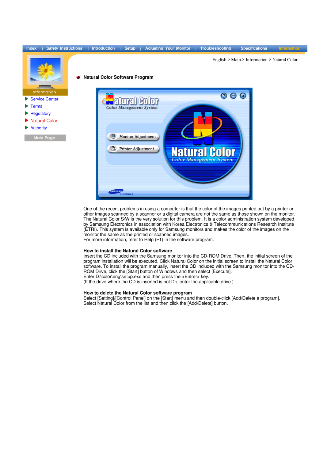 Samsung 400T manual Natural Color Software Program, How to install the Natural Color software 