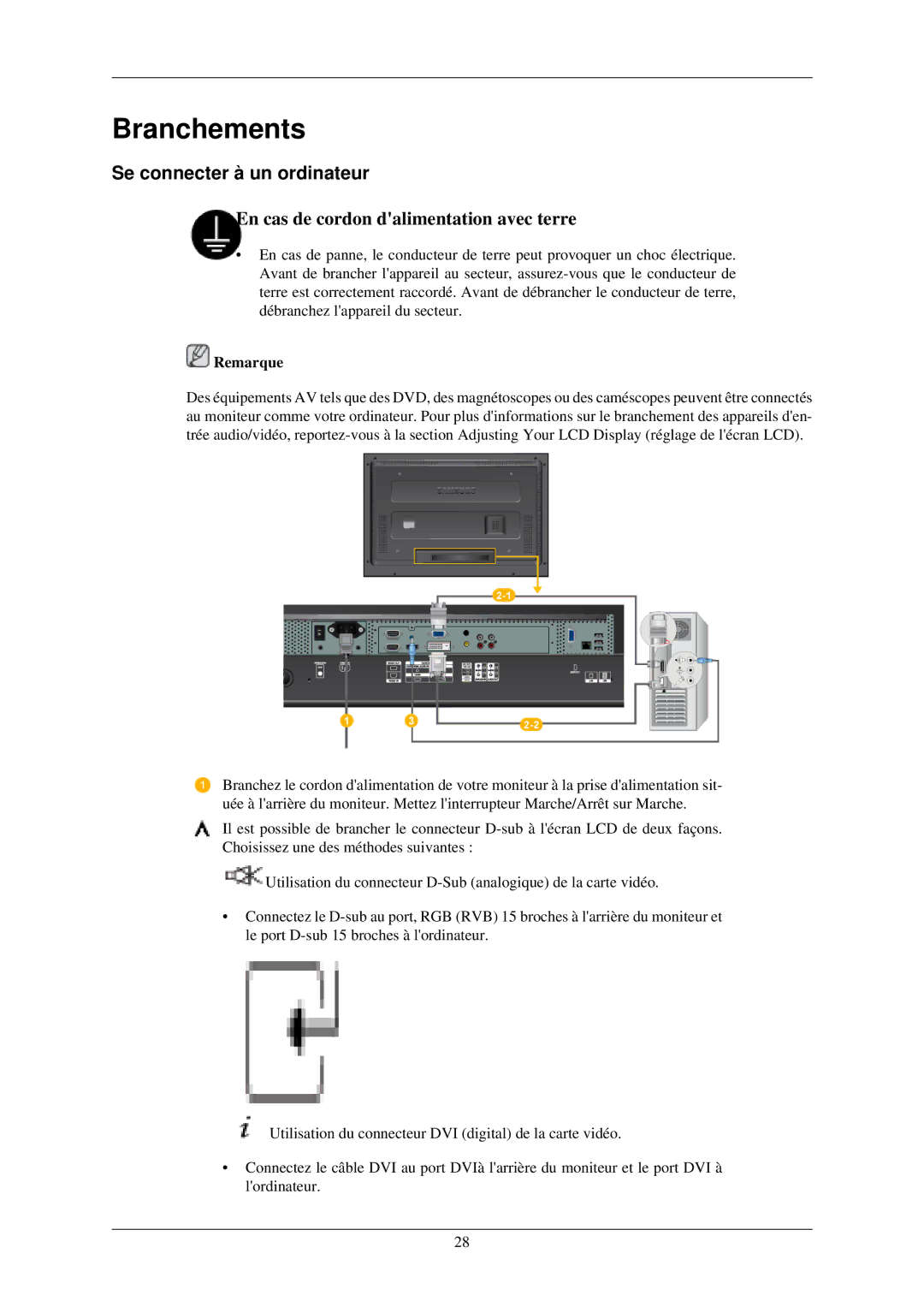 Samsung 460TSN-2, 400TSN-2 quick start Branchements, Se connecter à un ordinateur 