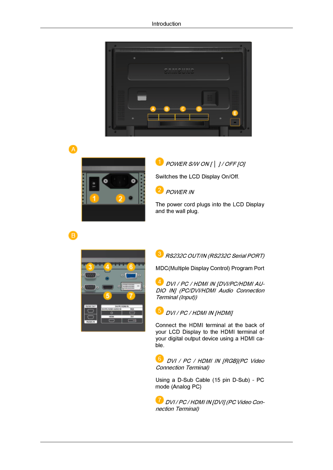 Samsung 460TSN-2, 400TSN-2 quick start Power, DVI / PC / Hdmi in DVI/PC/HDMI AU, DVI / PC / Hdmi in Hdmi 