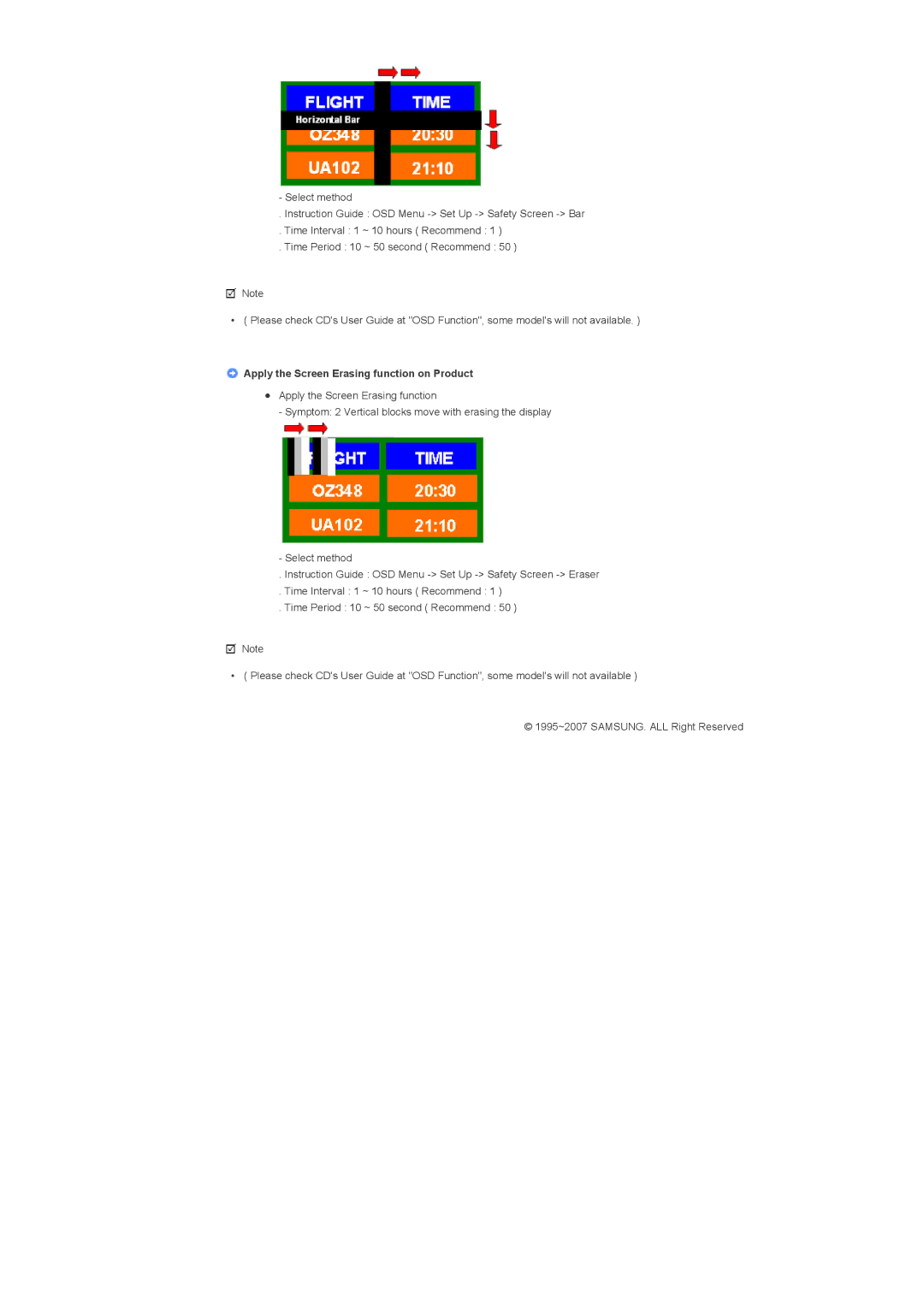 Samsung 400TXn specifications Apply the Screen Erasing function on Product 