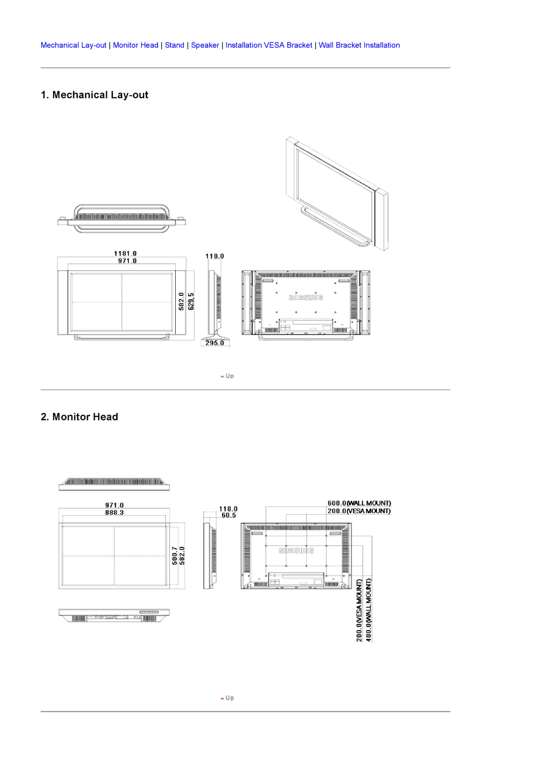 Samsung 400TXn specifications Mechanical Lay-out Monitor Head 