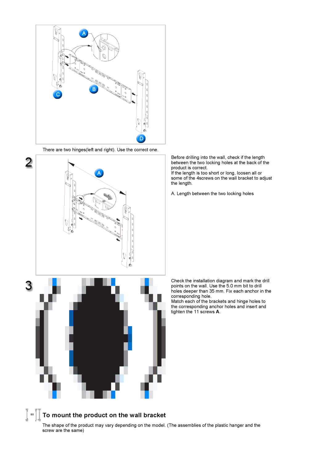 Samsung 400TXn specifications To mount the product on the wall bracket 