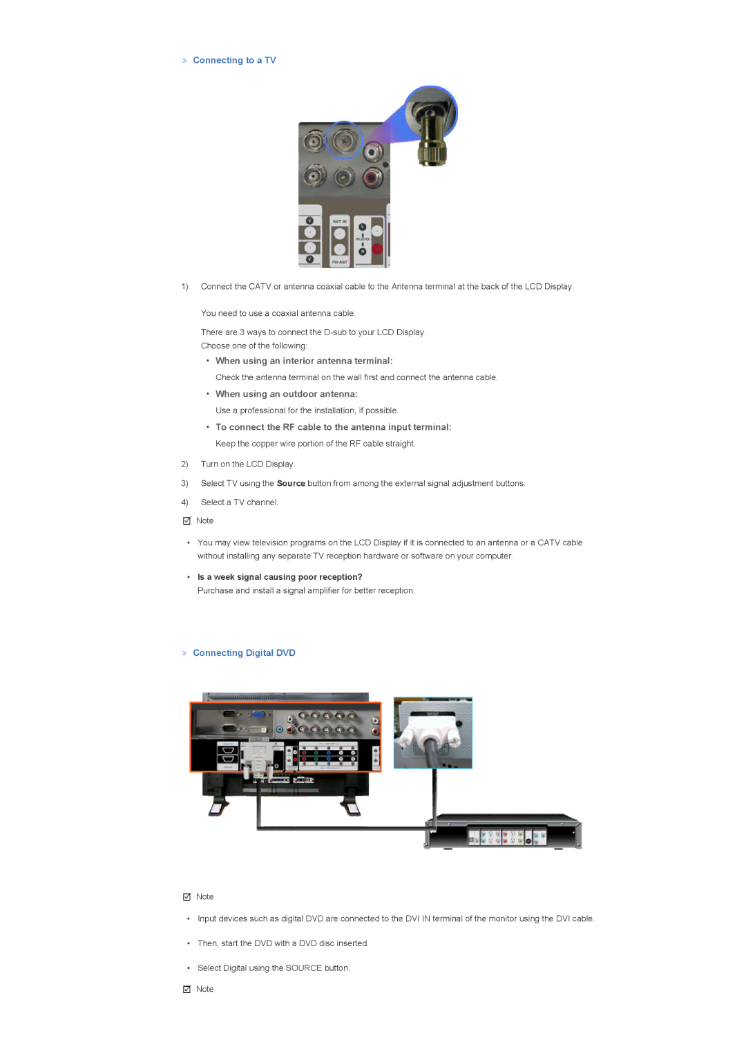 Samsung 400TXn specifications Connecting to a TV, When using an interior antenna terminal, When using an outdoor antenna 