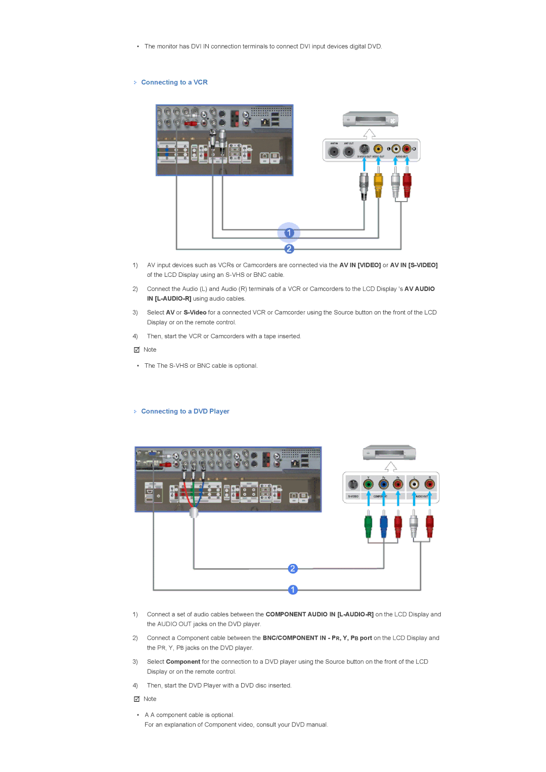 Samsung 400TXn specifications Connecting to a VCR, Connecting to a DVD Player 