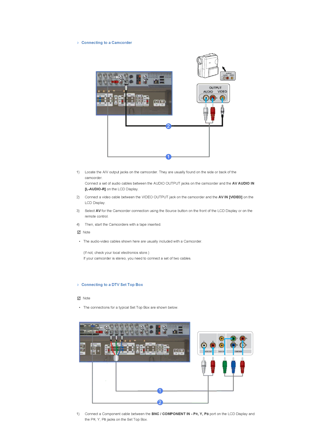 Samsung 400TXn specifications Connecting to a Camcorder, Connecting to a DTV Set Top Box 