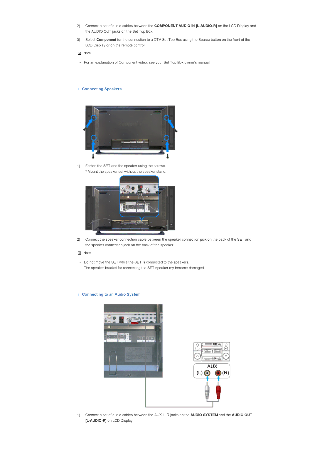 Samsung 400TXn specifications Connecting Speakers, Connecting to an Audio System 