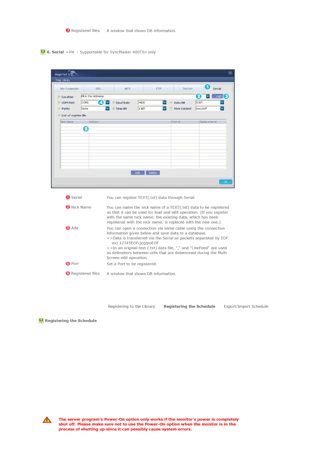 Samsung 400TXn specifications Registering the Schedule 